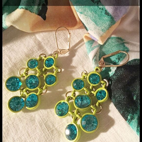 Lime/Turquoise Chandelier Earrings New - Picture 1 of 2